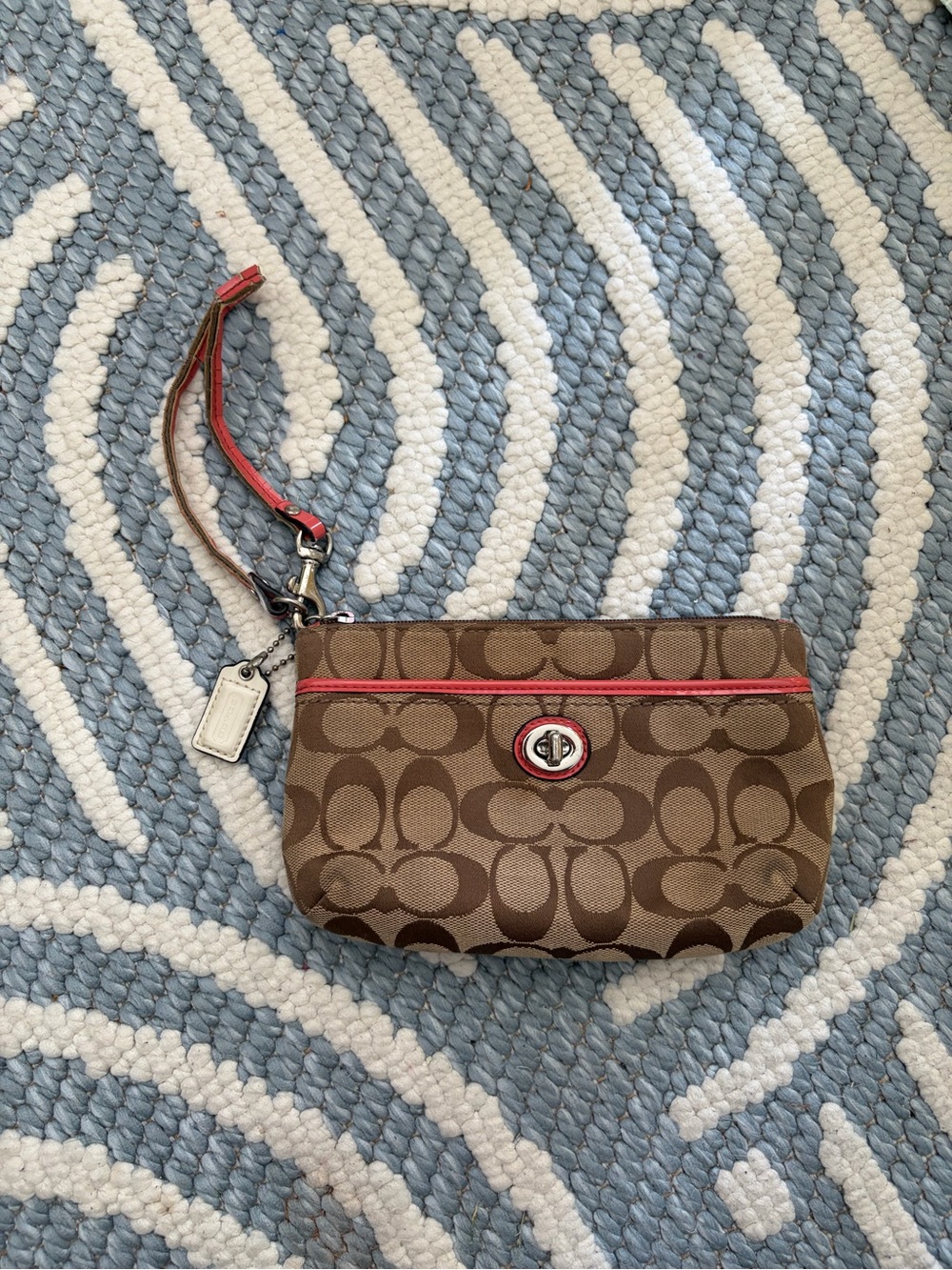 Coach Signature Canvas Wristlet with Salmon Trim